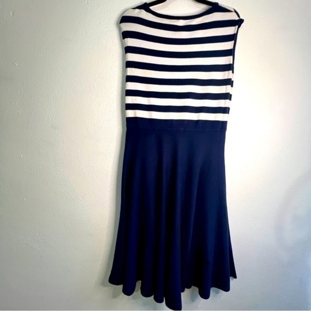 Ralph Lauren navy & white striped, sleeveless midi dress. Sz L. Preowned. EUC.